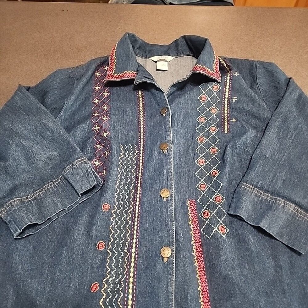 Women's Embroidered Denim Top Sz 18W 3/4 sleeve City Blues By Koret